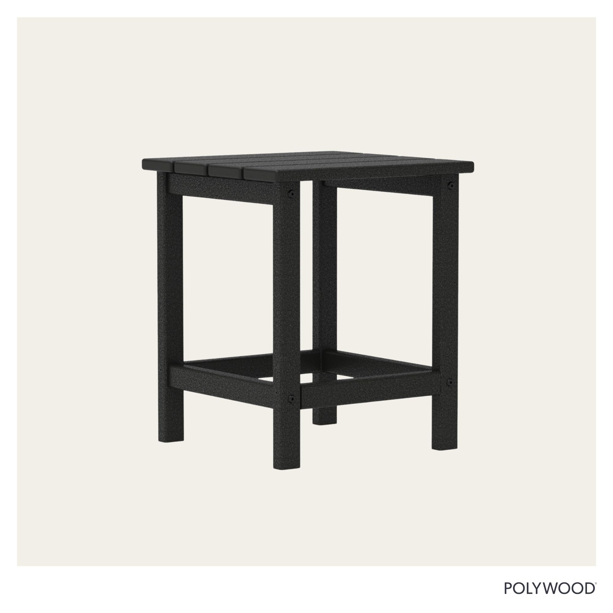 POLYWOOD table next to patio chair showing compact size and space-saving benefit
