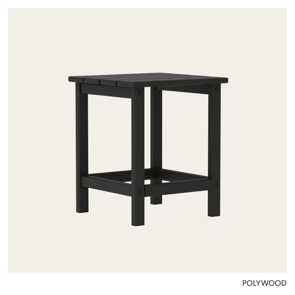 POLYWOOD table next to patio chair showing compact size and space-saving benefit