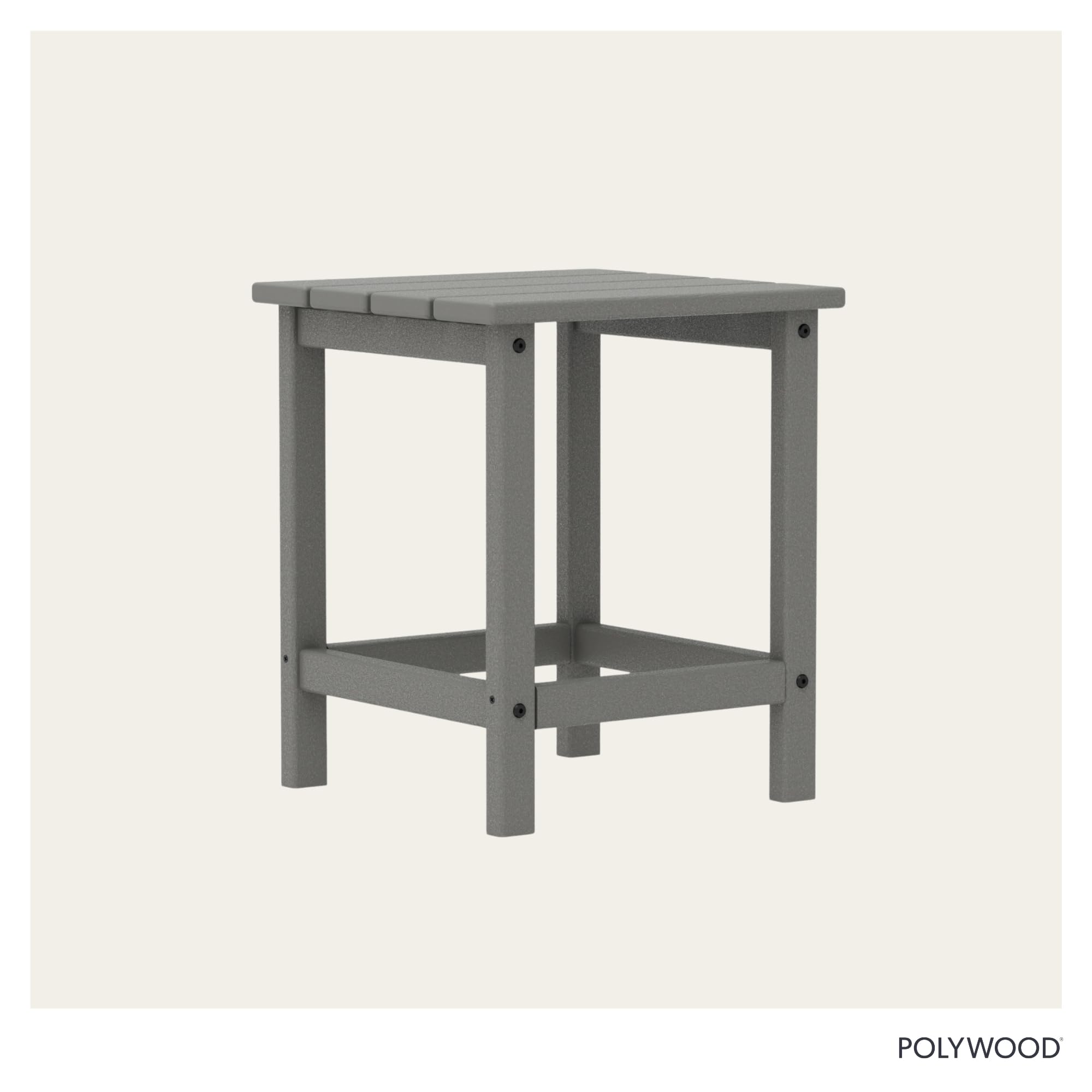 POLYWOOD side table beside Adirondack chair showing correct scale and convenience
