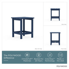Polywood side profile of table illustrating stable construction and compact footprint