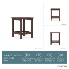 Polywood side table top close-up in mahogany highlighting smooth surface and low maintenance