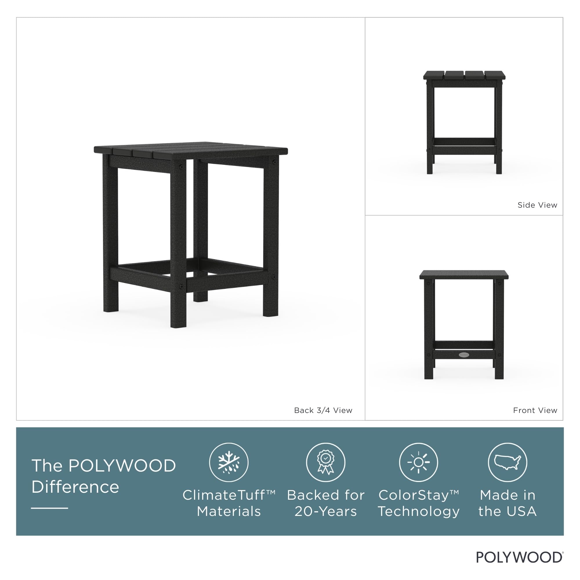 POLYWOOD slat top close-up displaying tabletop texture and easy-drain benefit