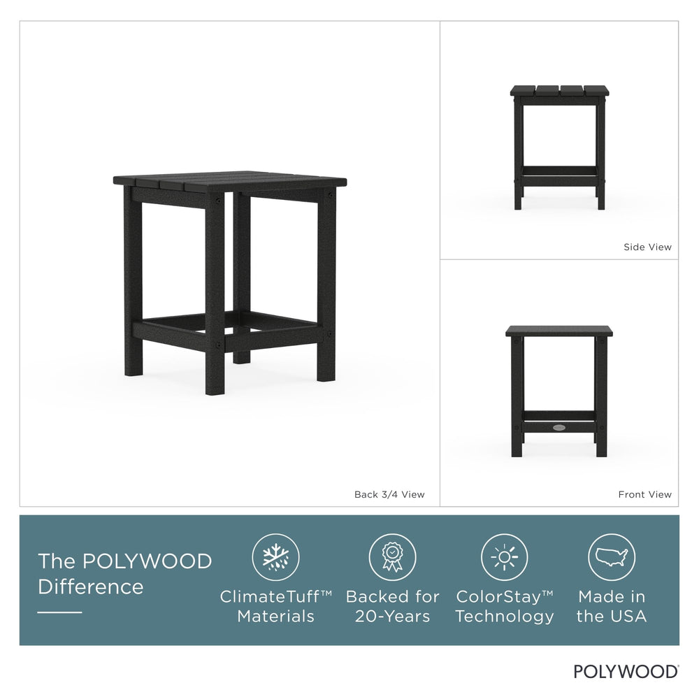 POLYWOOD slat top close-up displaying tabletop texture and easy-drain benefit