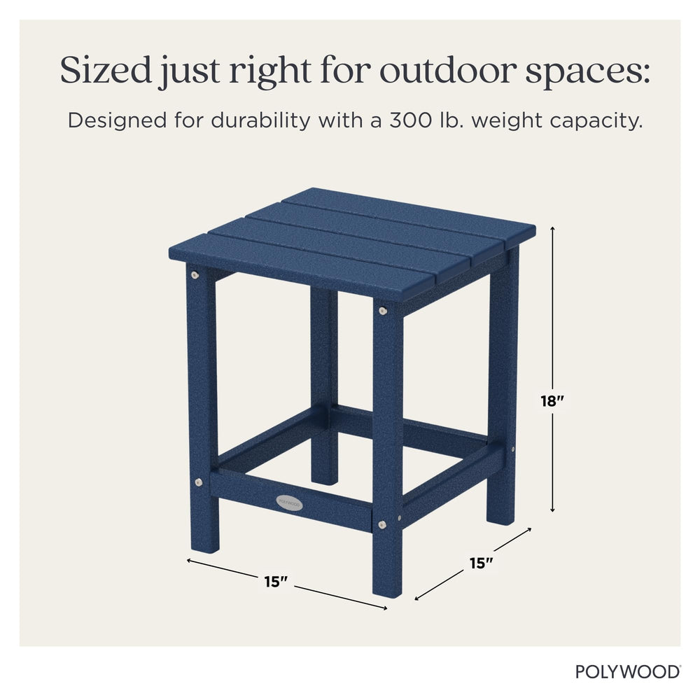 Polywood table in use on patio holding drinks and speaker for convenient entertaining