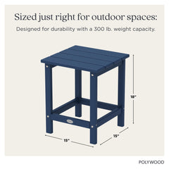 Polywood table in use on patio holding drinks and speaker for convenient entertaining