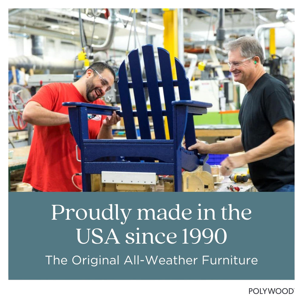 POLYWOOD close shot of Made in USA label emphasizing domestic manufacturing quality