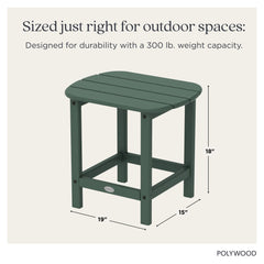 POLYWOOD table beside Adirondack chair illustrating matching set and convenient reach for drinks