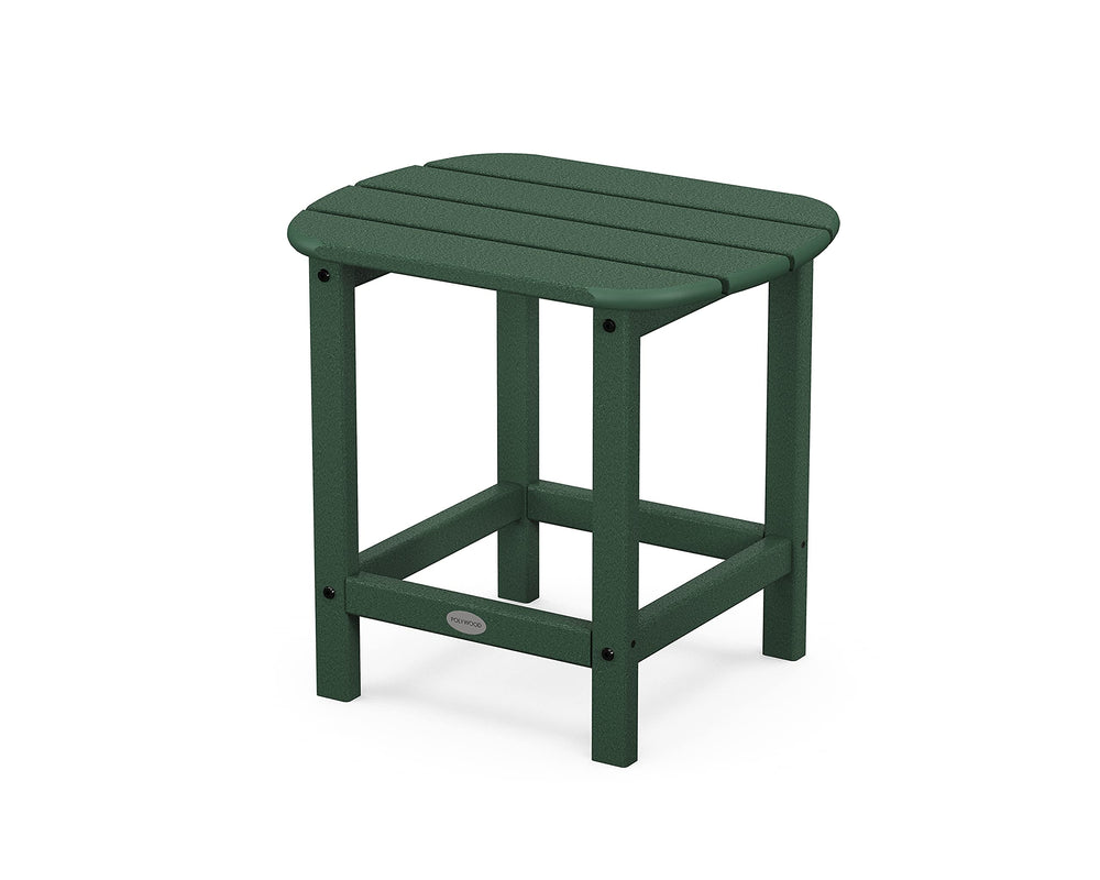 POLYWOOD front view of green South Beach 18" table shows compact usable surface and durability