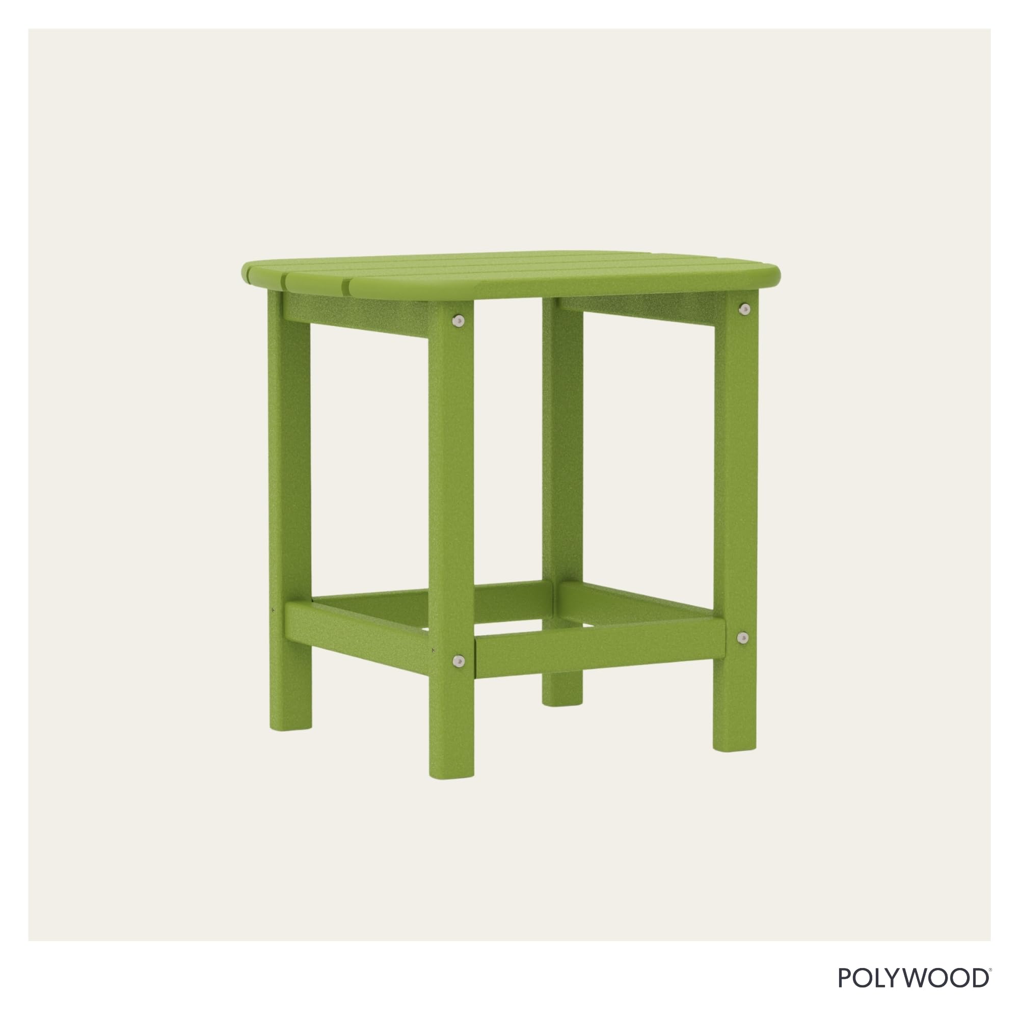 POLYWOOD lime table next to South Beach Adirondack chair demonstrating perfect companion fit