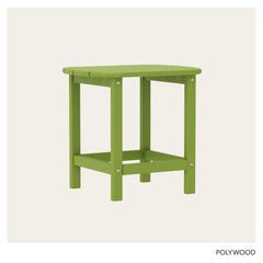 POLYWOOD lime table next to South Beach Adirondack chair demonstrating perfect companion fit