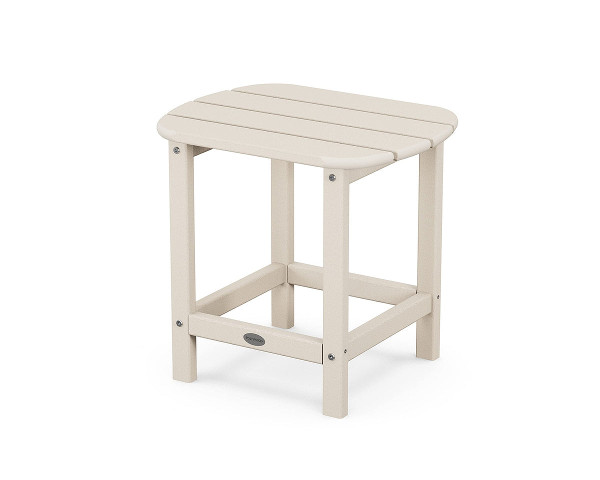 POLYWOOD front view of sand side table highlighting compact design and stable surface