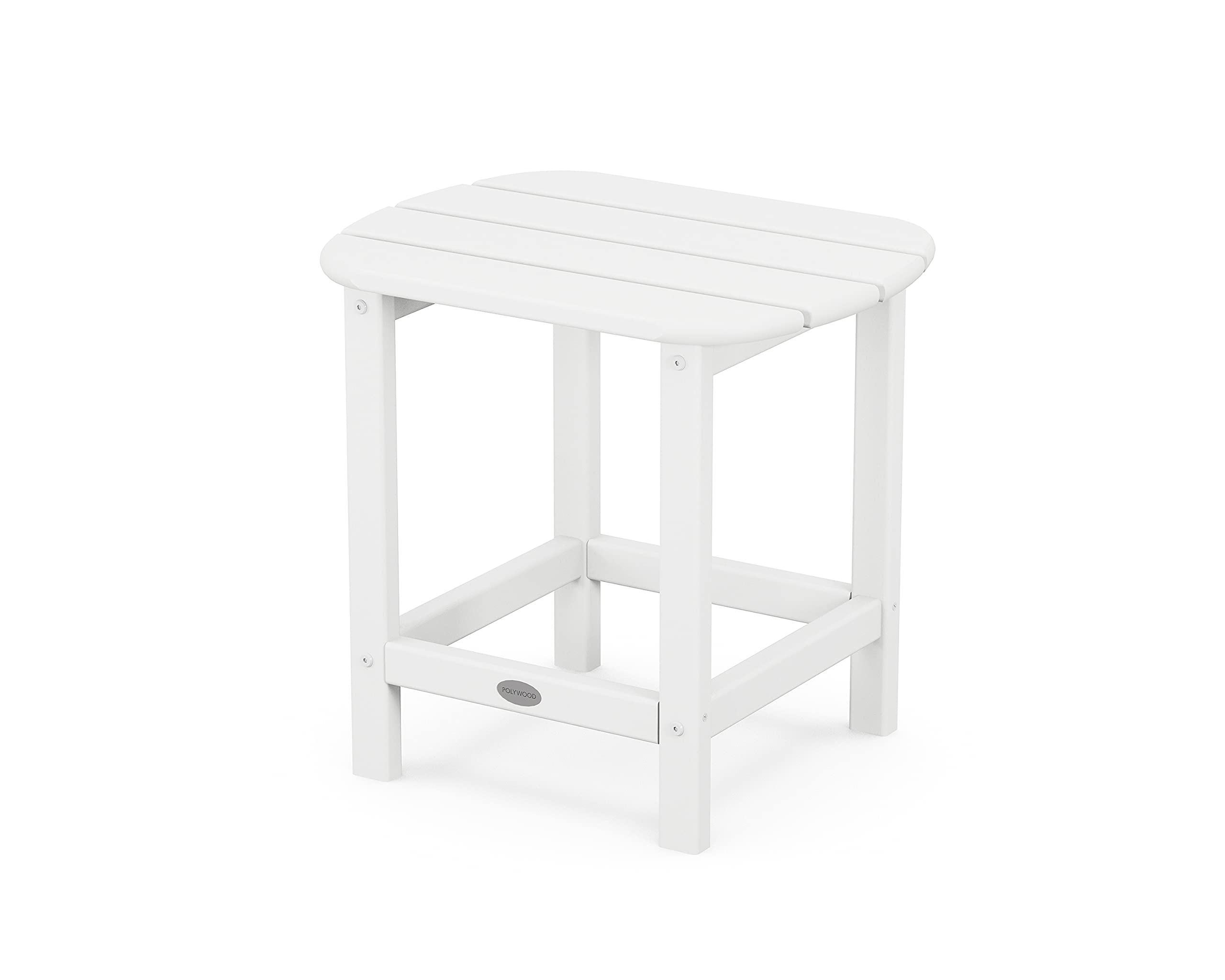 POLYWOOD front view of white side table showing sturdy silhouette and low-maintenance finish
