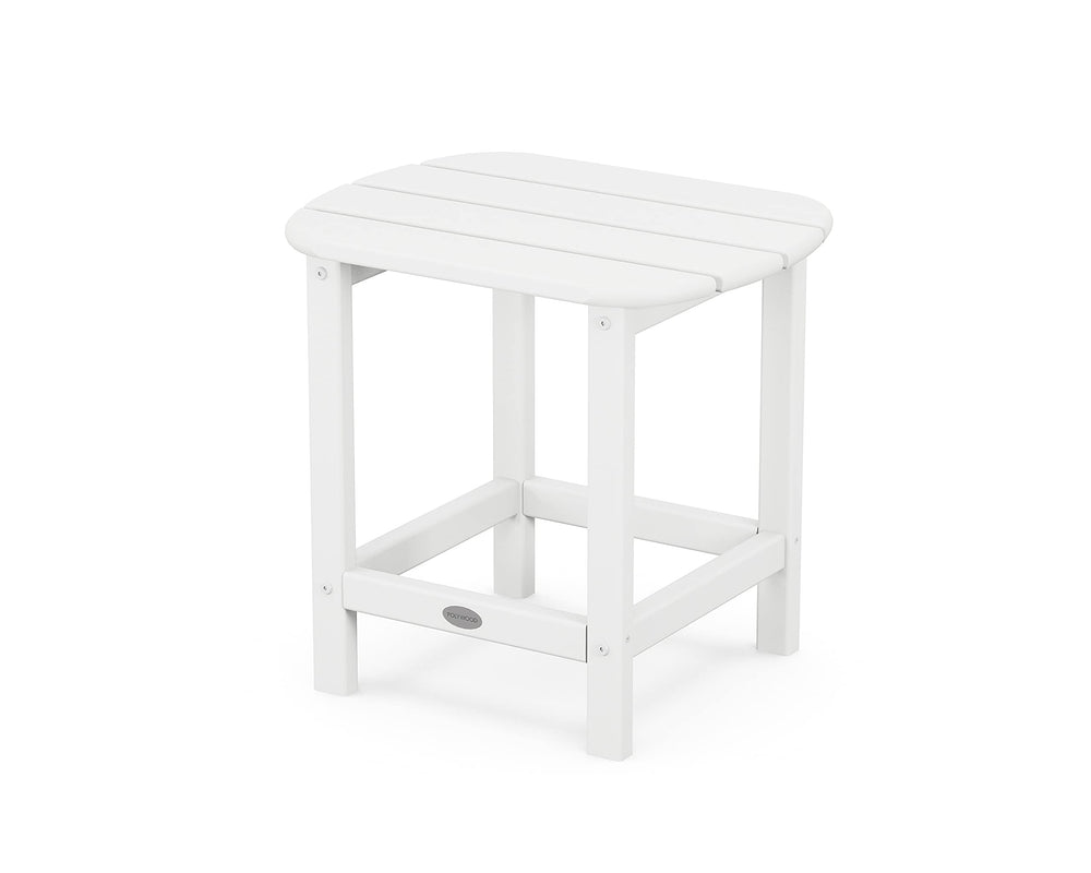 POLYWOOD front view of white side table showing sturdy silhouette and low-maintenance finish