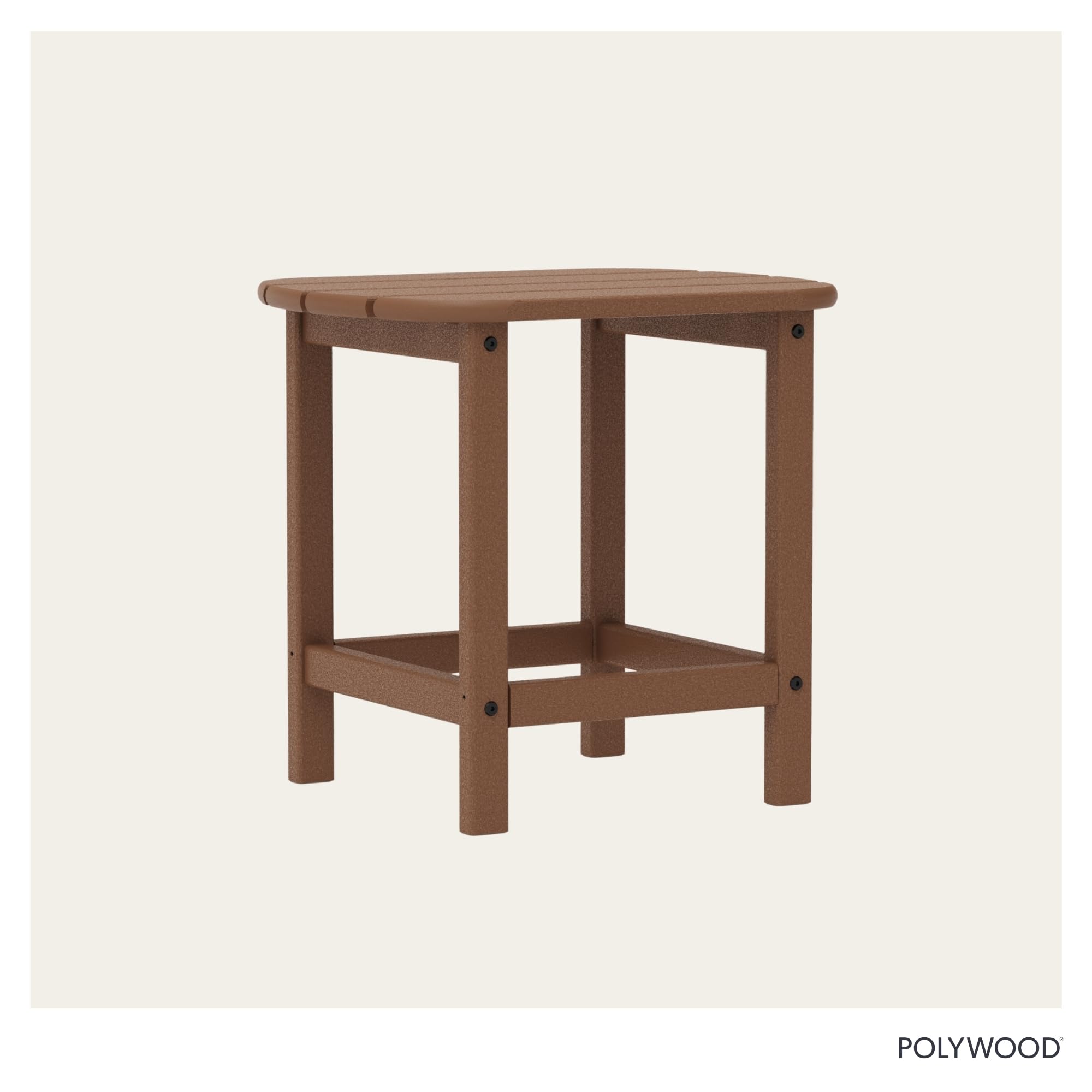 Polywood side table on a porch lifestyle scene creating a low-maintenance outdoor setting