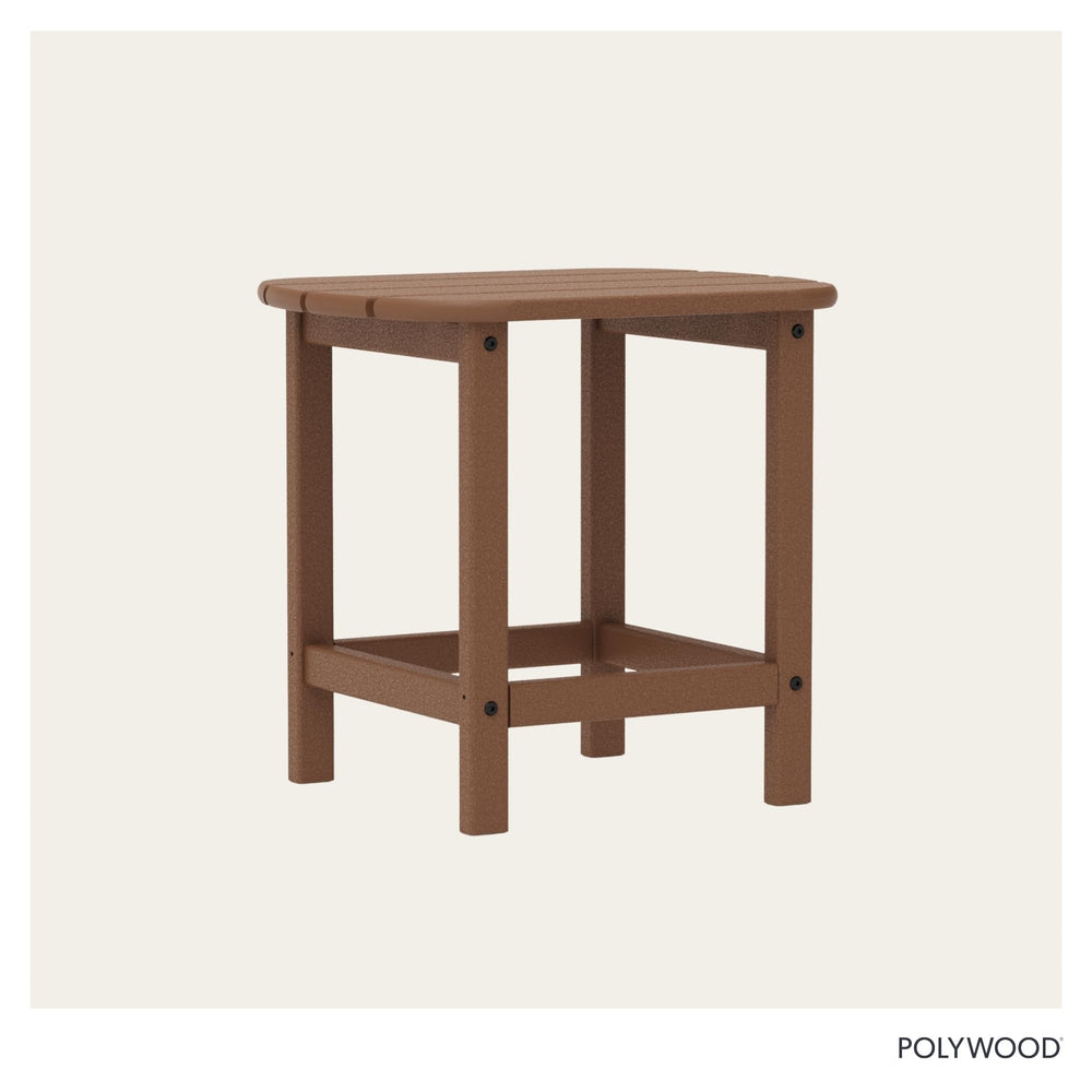 Polywood side table on a porch lifestyle scene creating a low-maintenance outdoor setting
