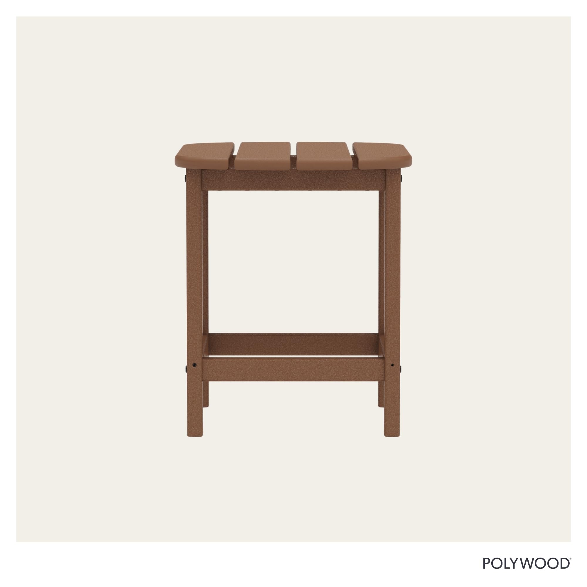 Polywood side table with common objects for scale showing compact dimensions