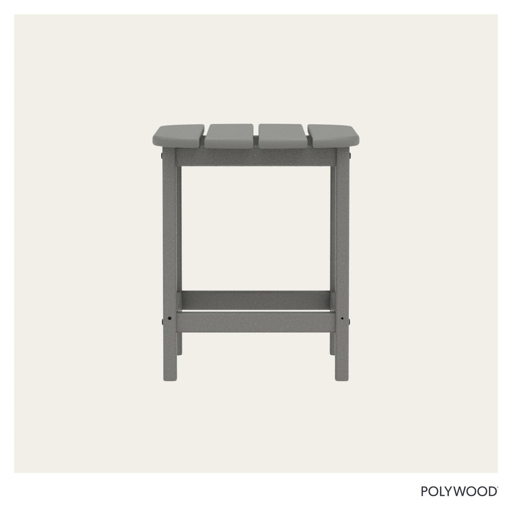 POLYWOOD table holding a drink to show size and everyday convenience