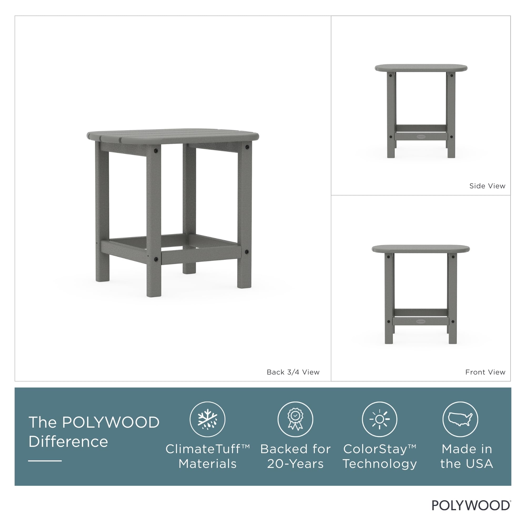 POLYWOOD side profile showing durable molded edges and sturdy legs