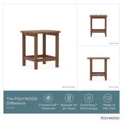 Polywood side table side profile demonstrating compact shape and stable base