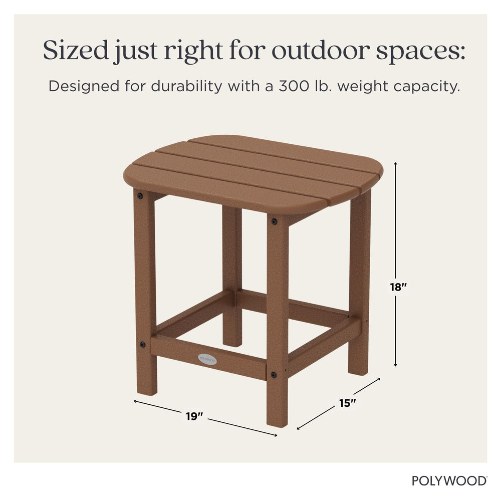 Polywood side table next to Adirondack chair showing perfect height convenience