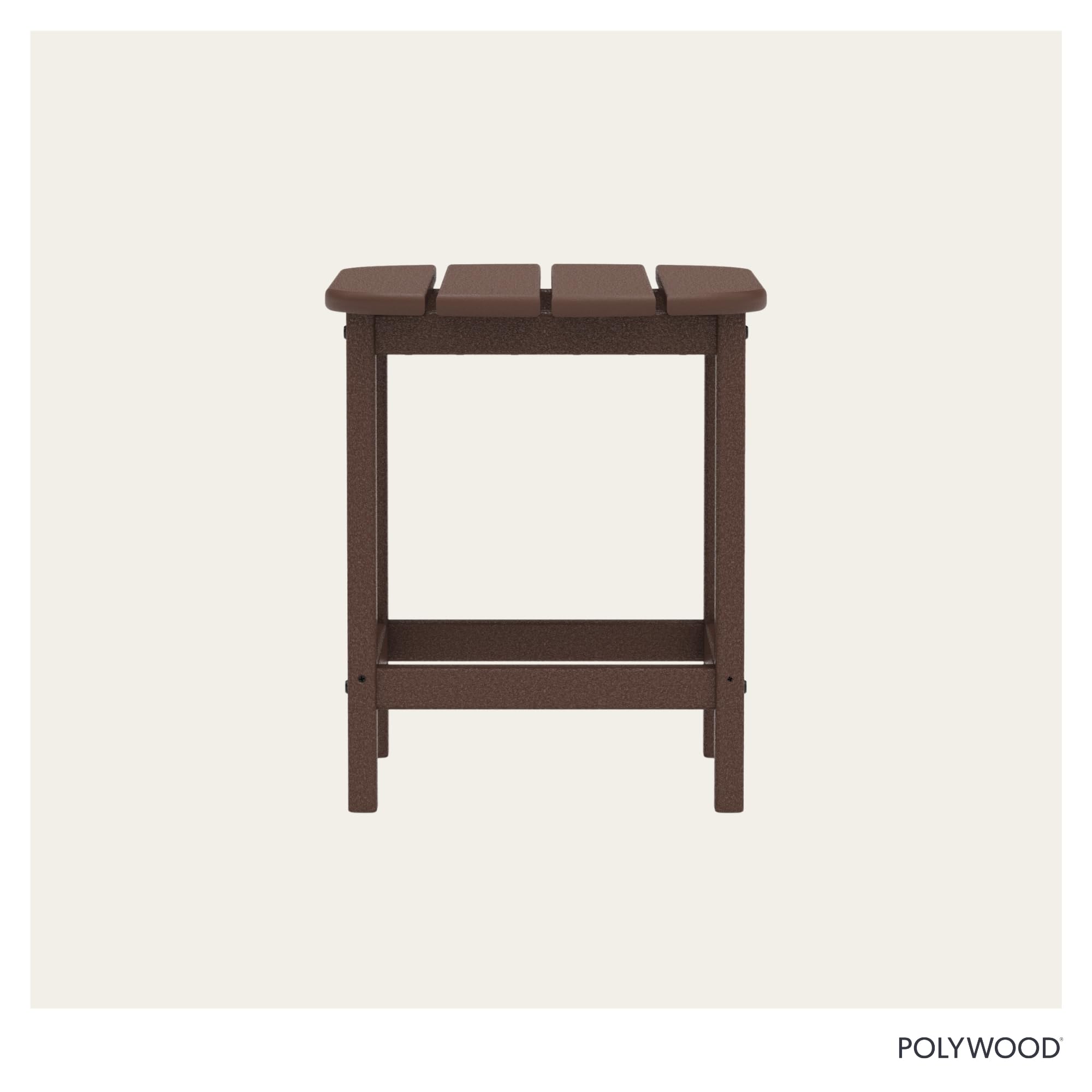 POLYWOOD size comparison next to chair illustrating compact footprint