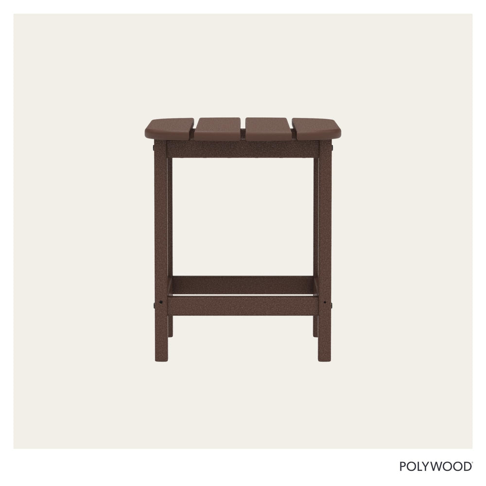 POLYWOOD size comparison next to chair illustrating compact footprint