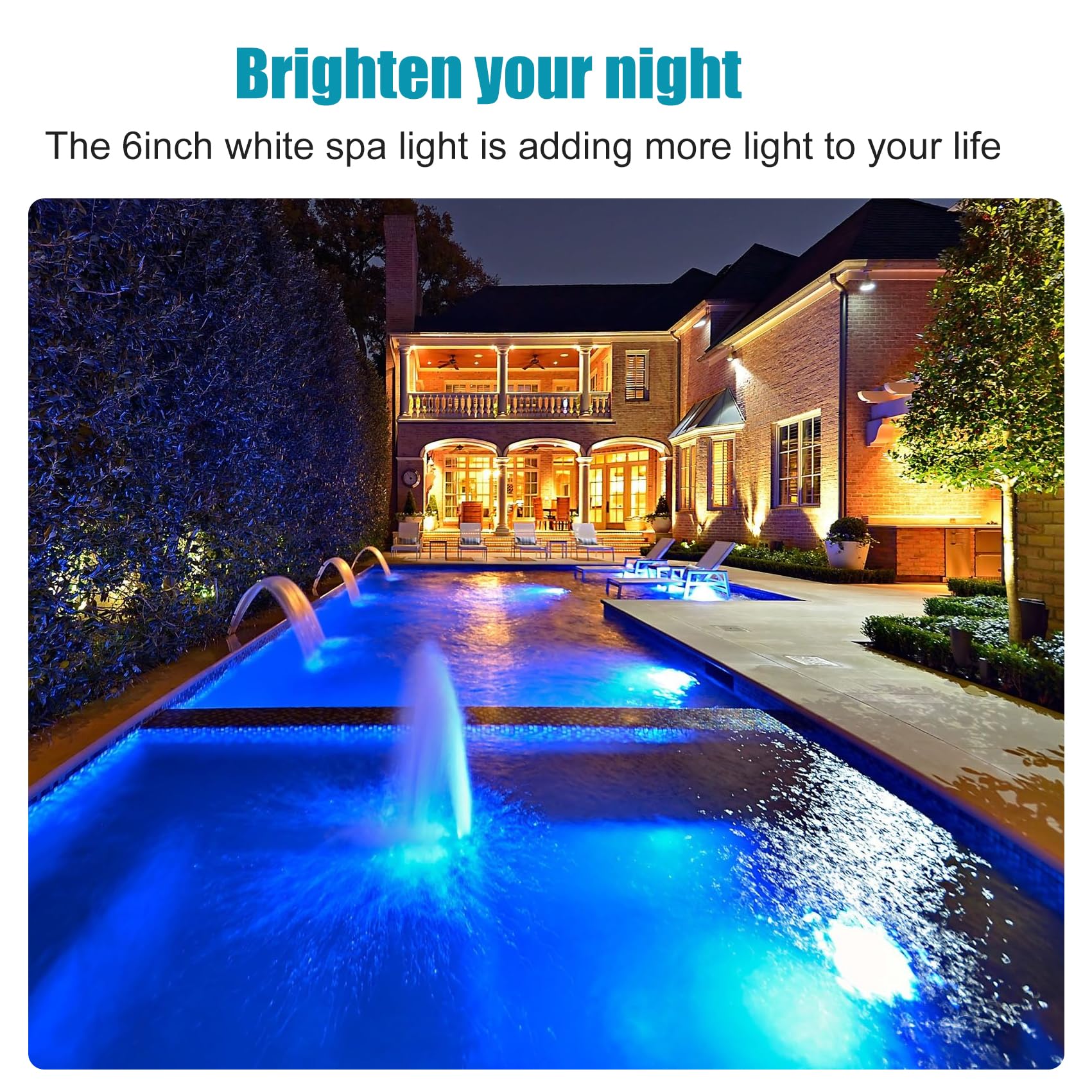 Pomeade lighting a pool at night showing bright cool-white visibility benefit