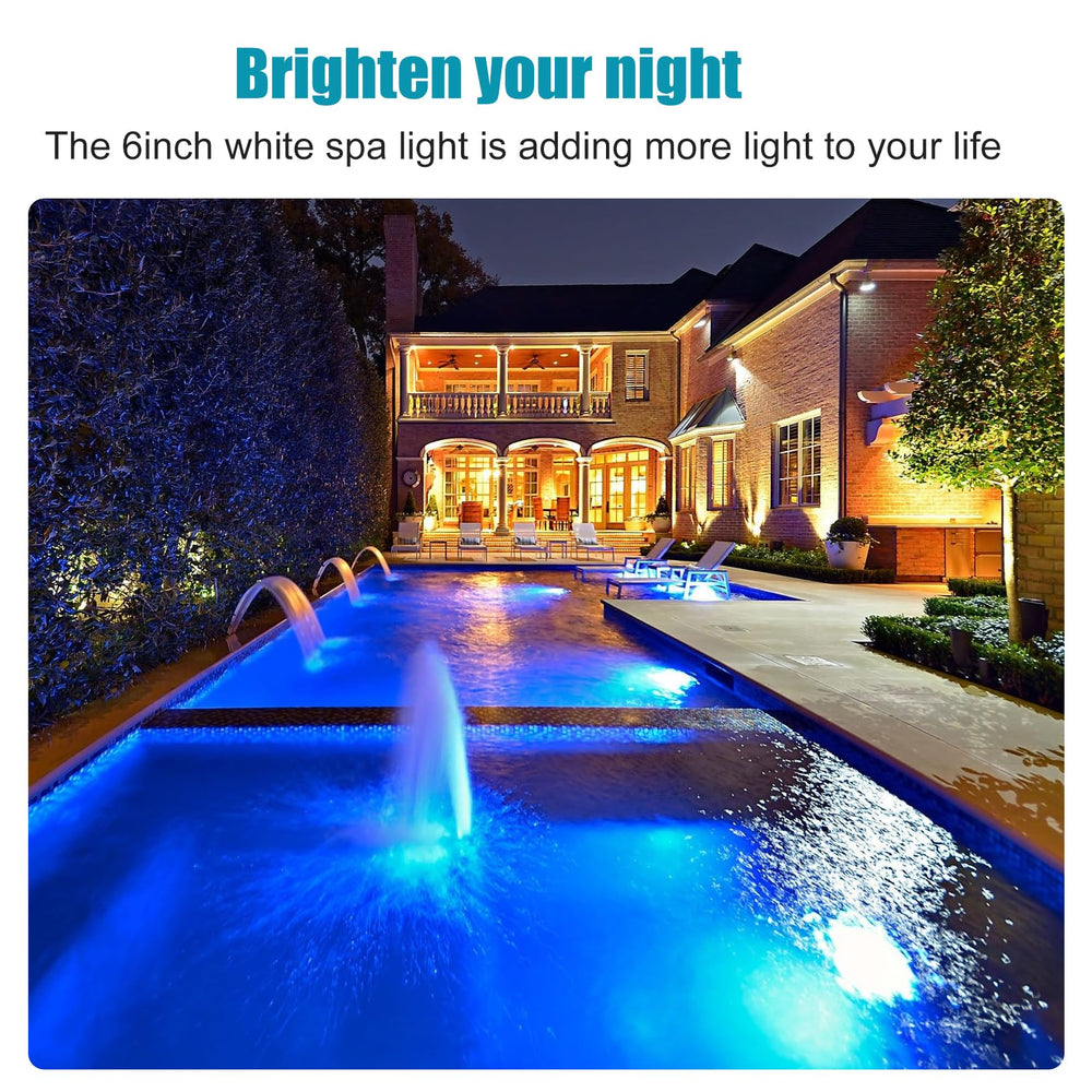 Pomeade lighting a pool at night showing bright cool-white visibility benefit