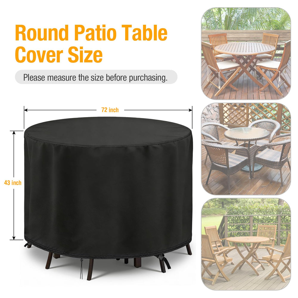 POMER cover fitted over 72-inch round table providing weather protection