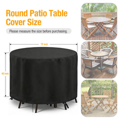 POMER cover fitted over 72-inch round table providing weather protection