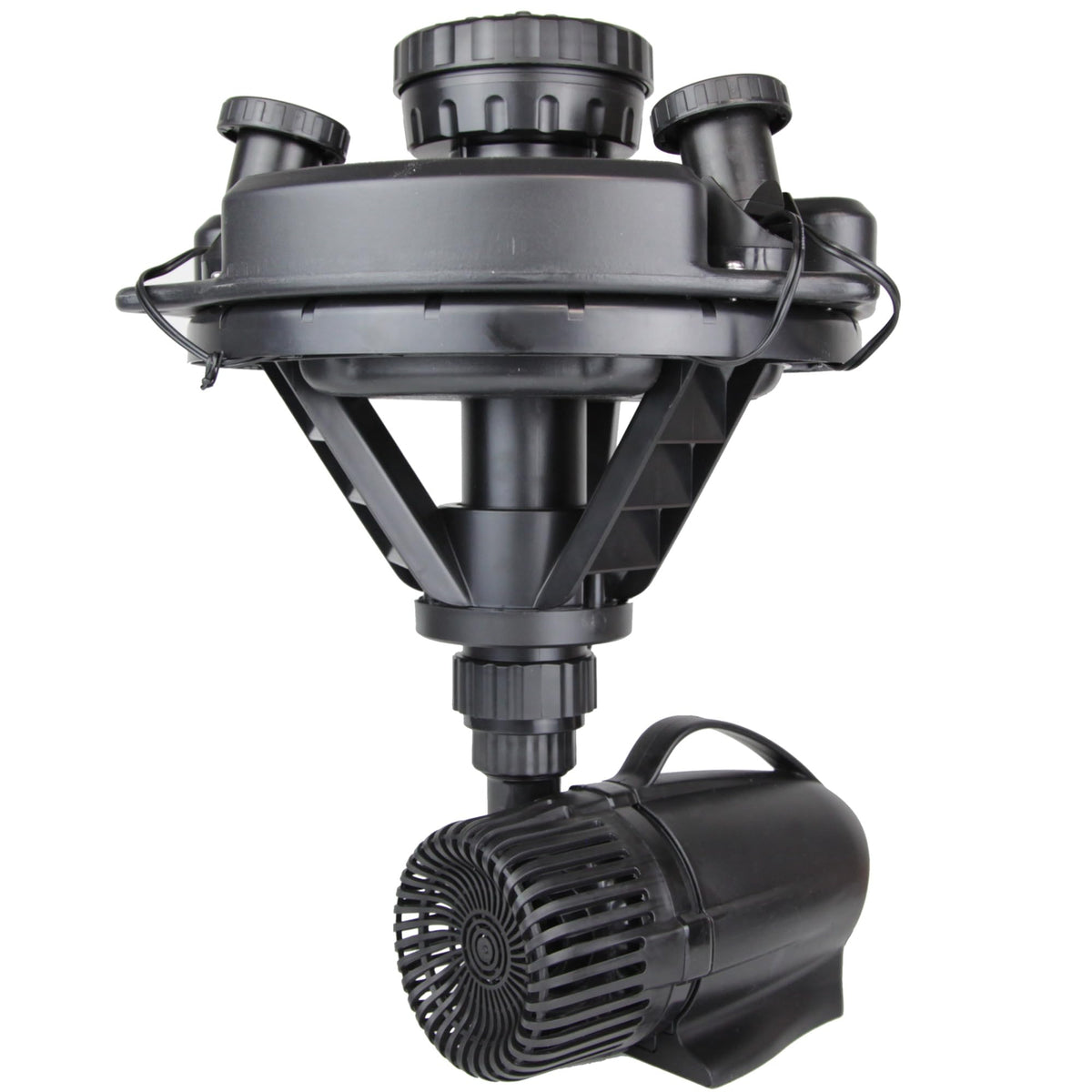 POND BOSS front view of floating fountain showing spray and balanced float benefit