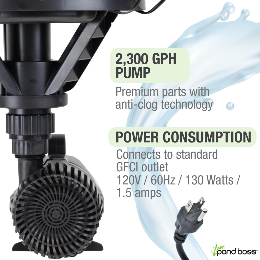 POND BOSS pump and internal parts under float showing durable construction