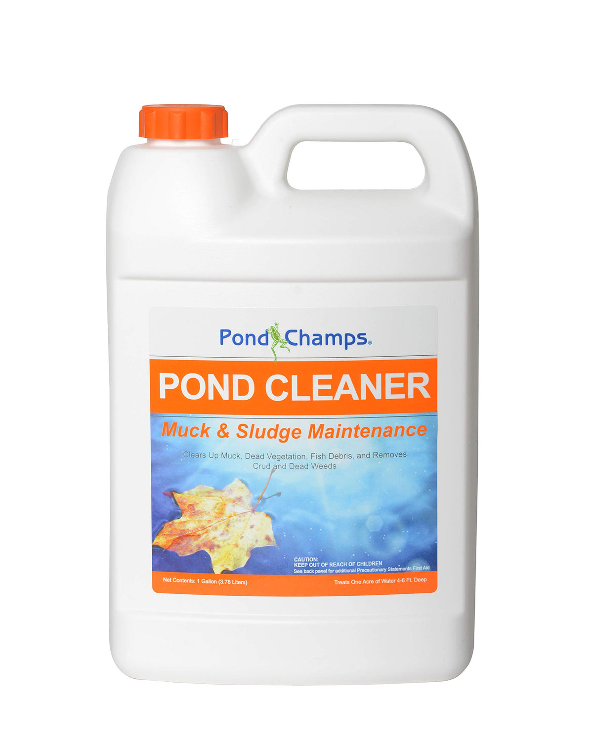 Pond Champs front view of one-gallon bottle showing product for safer ponds