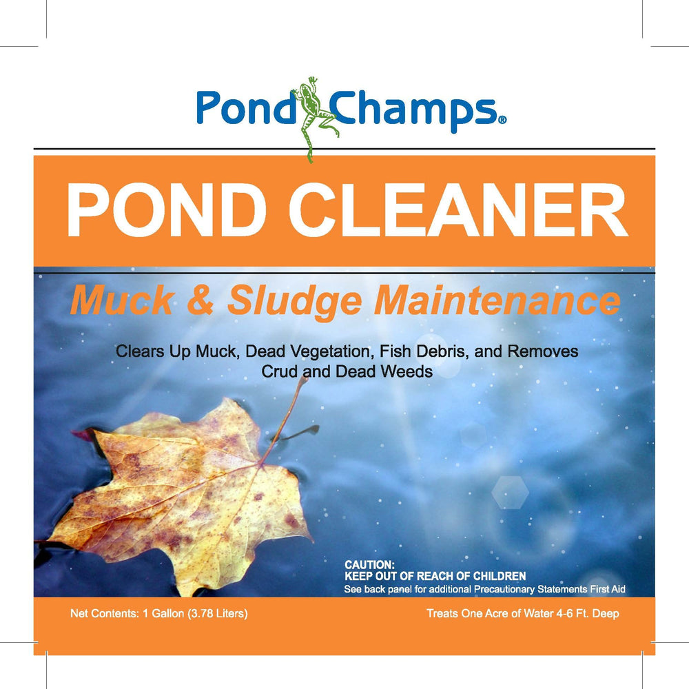 Pond Champs label close-up highlighting benefits and safe-for-fish formulation