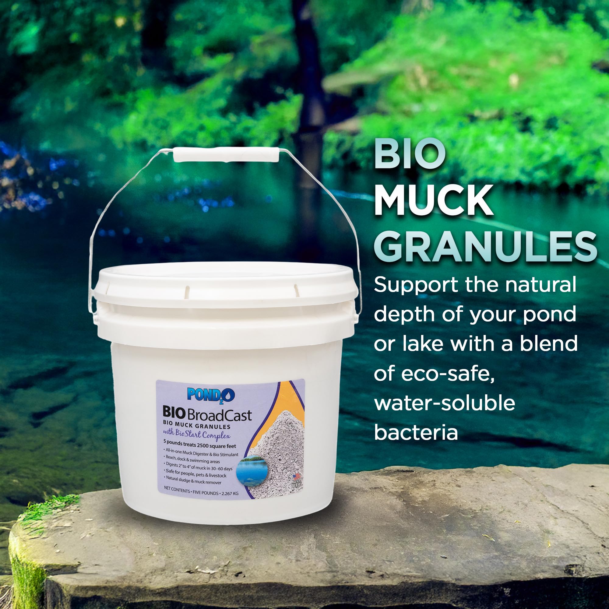 Pond2O applied from a small boat demonstrating easy broadcast application