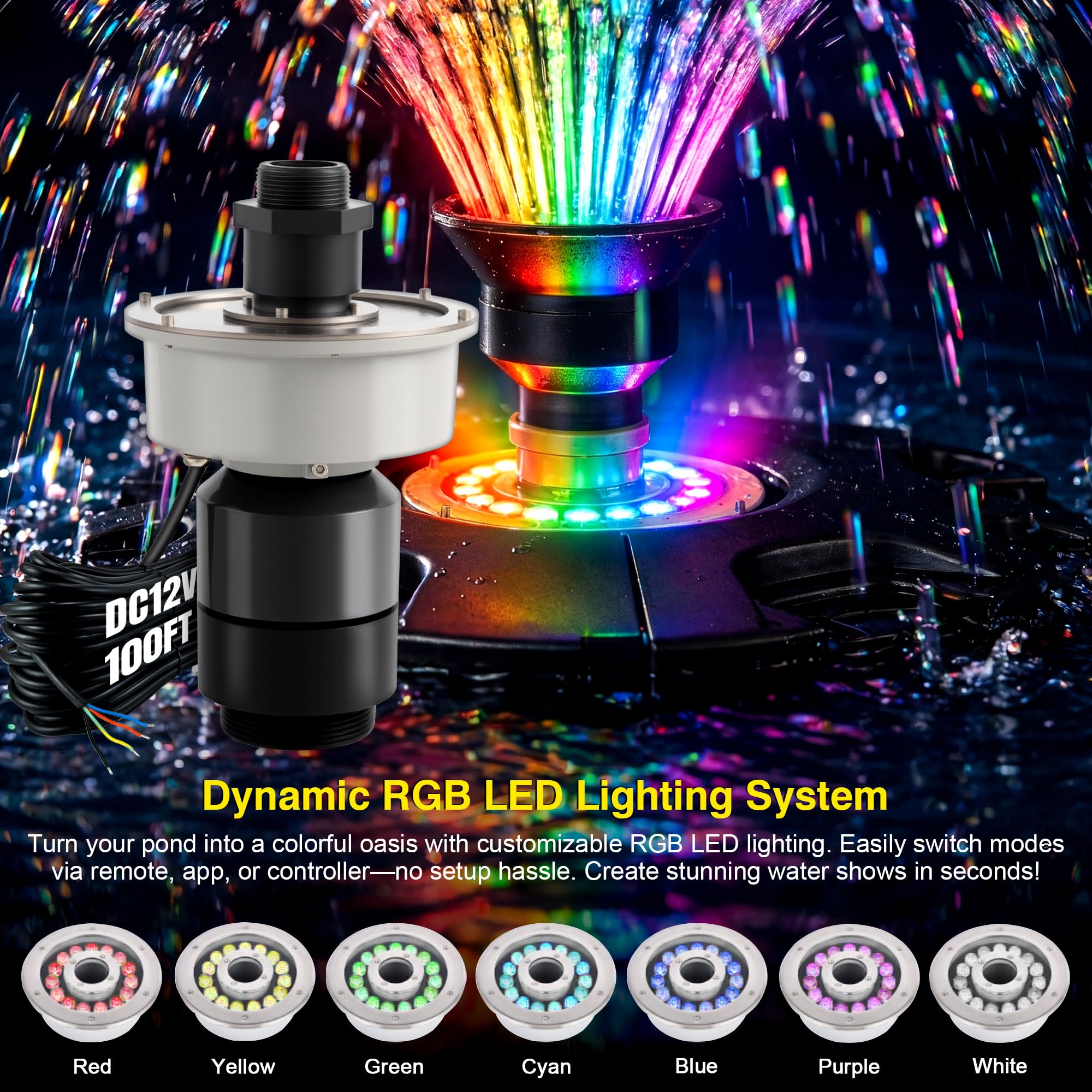 Pondvita close-up of RGB LEDs highlighting vibrant lighting options benefit