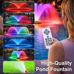 Pondvita LED multicolor illumination at night creating vibrant pond ambiance