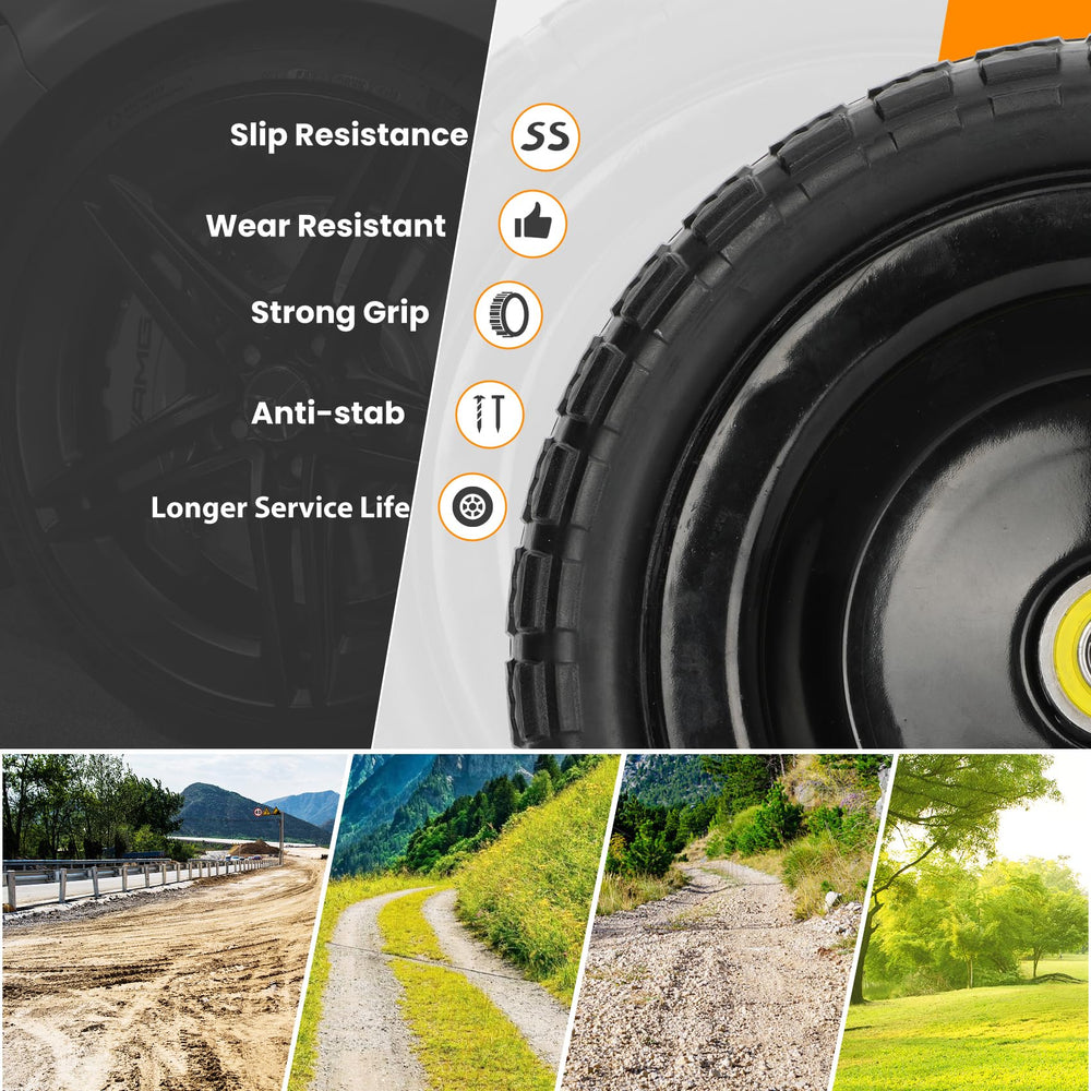 Pontuss 13" wheel installed on a garden cart demonstrating puncture-proof reliability
