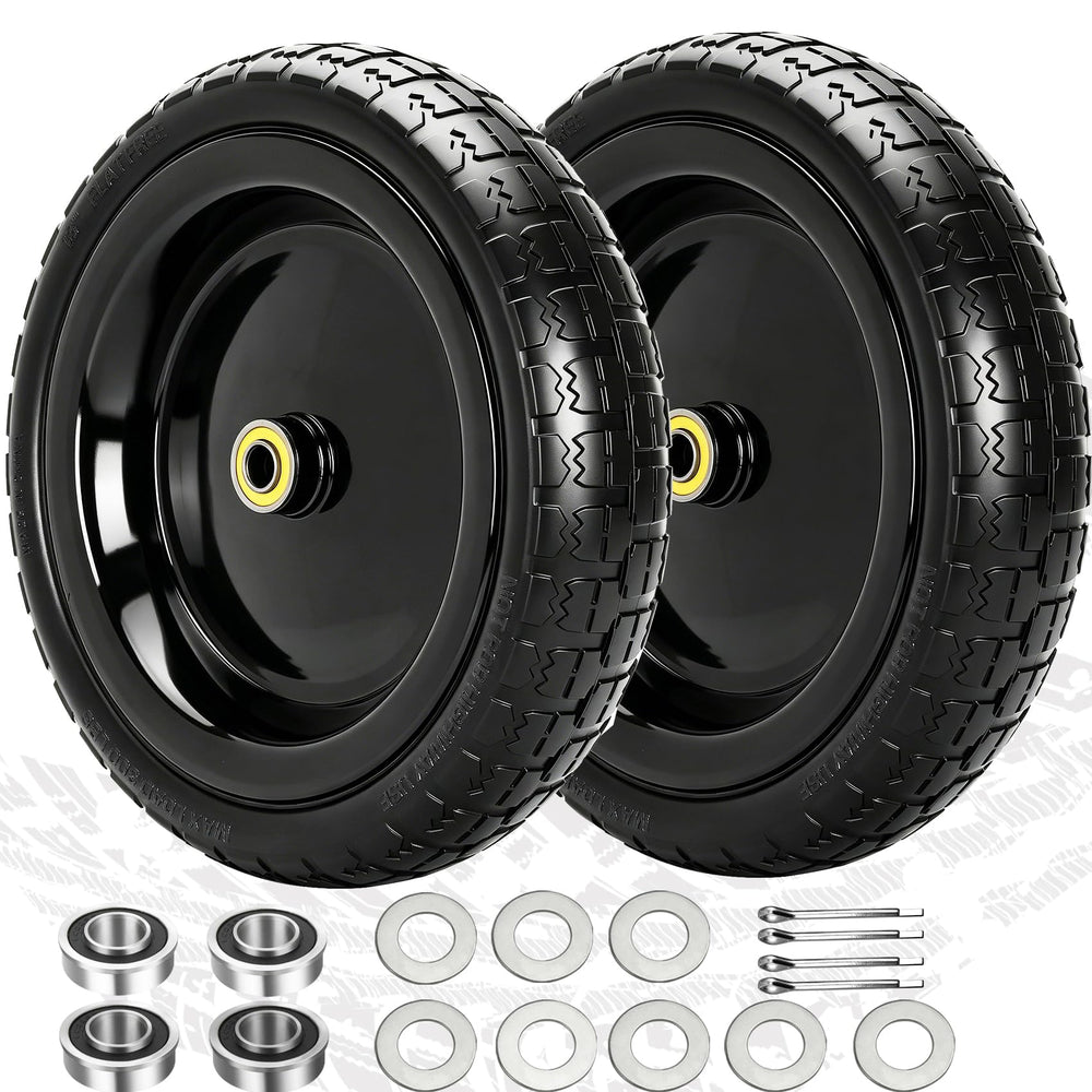 Pontuss 13-inch wheel front view showing fit for GOR garden carts and easy swap-in