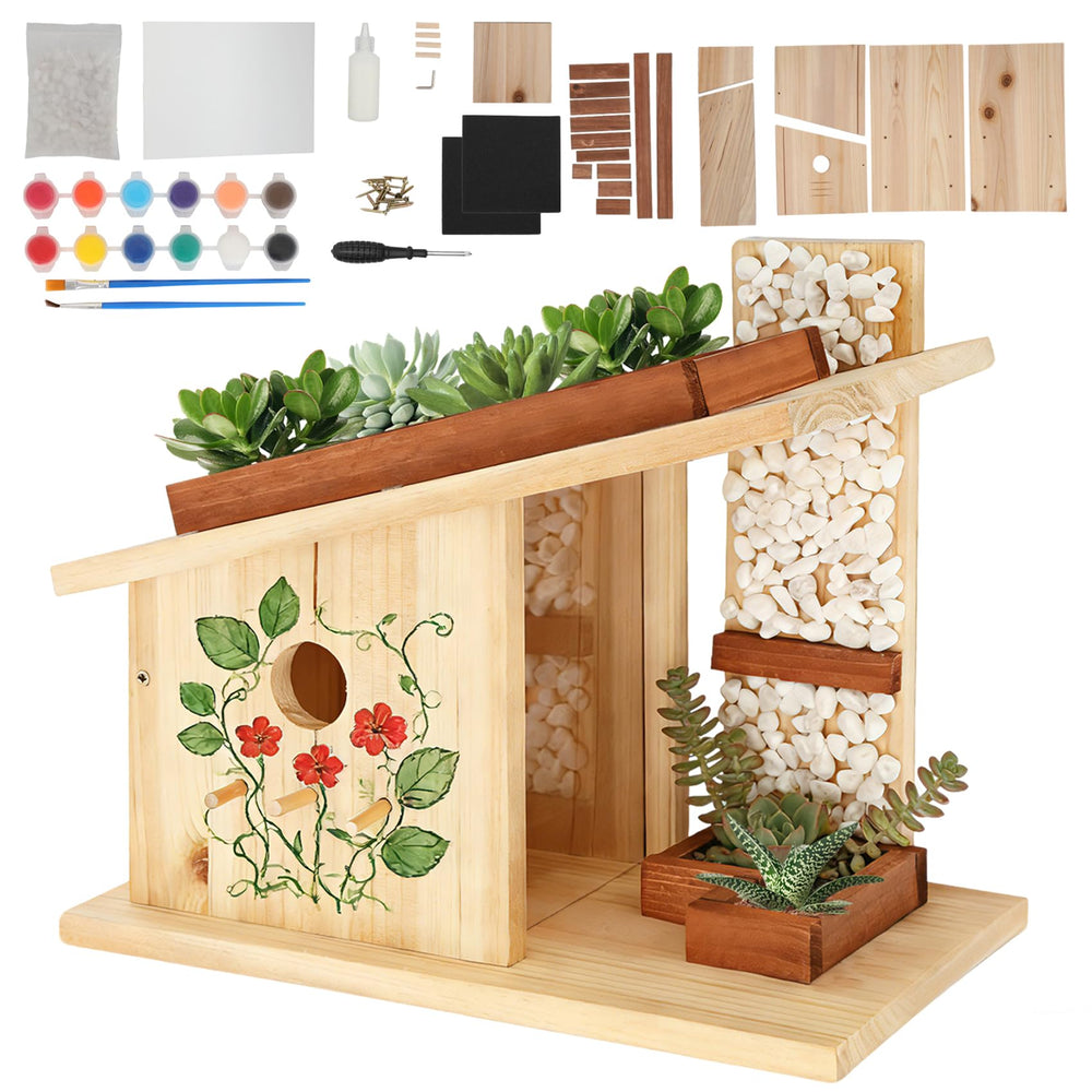 Pontuss front view of assembled birdhouse showing modern design and curb appeal