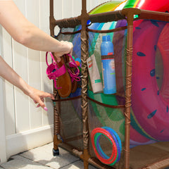 Pool Bins close-up of weather-resistant mesh and PVC frame highlighting durable construction