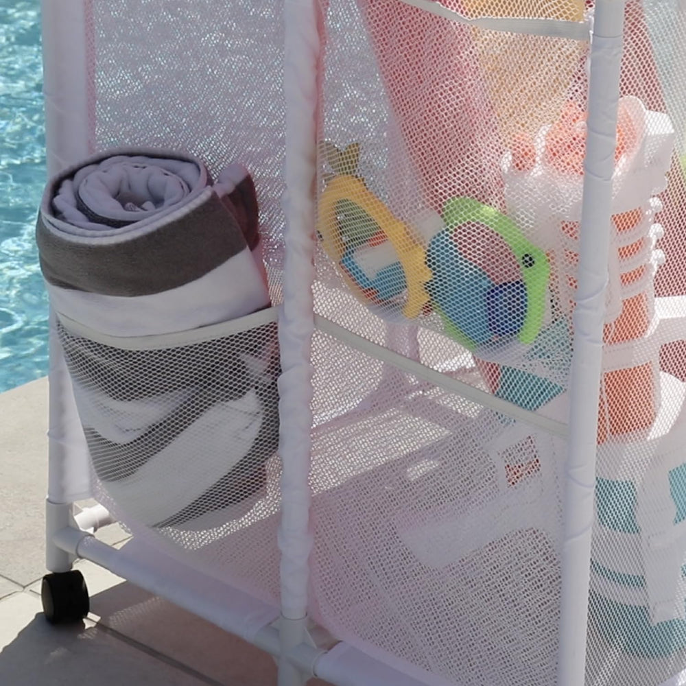 Pool Bins PVC frame connection detail highlighting weather-resistant strength