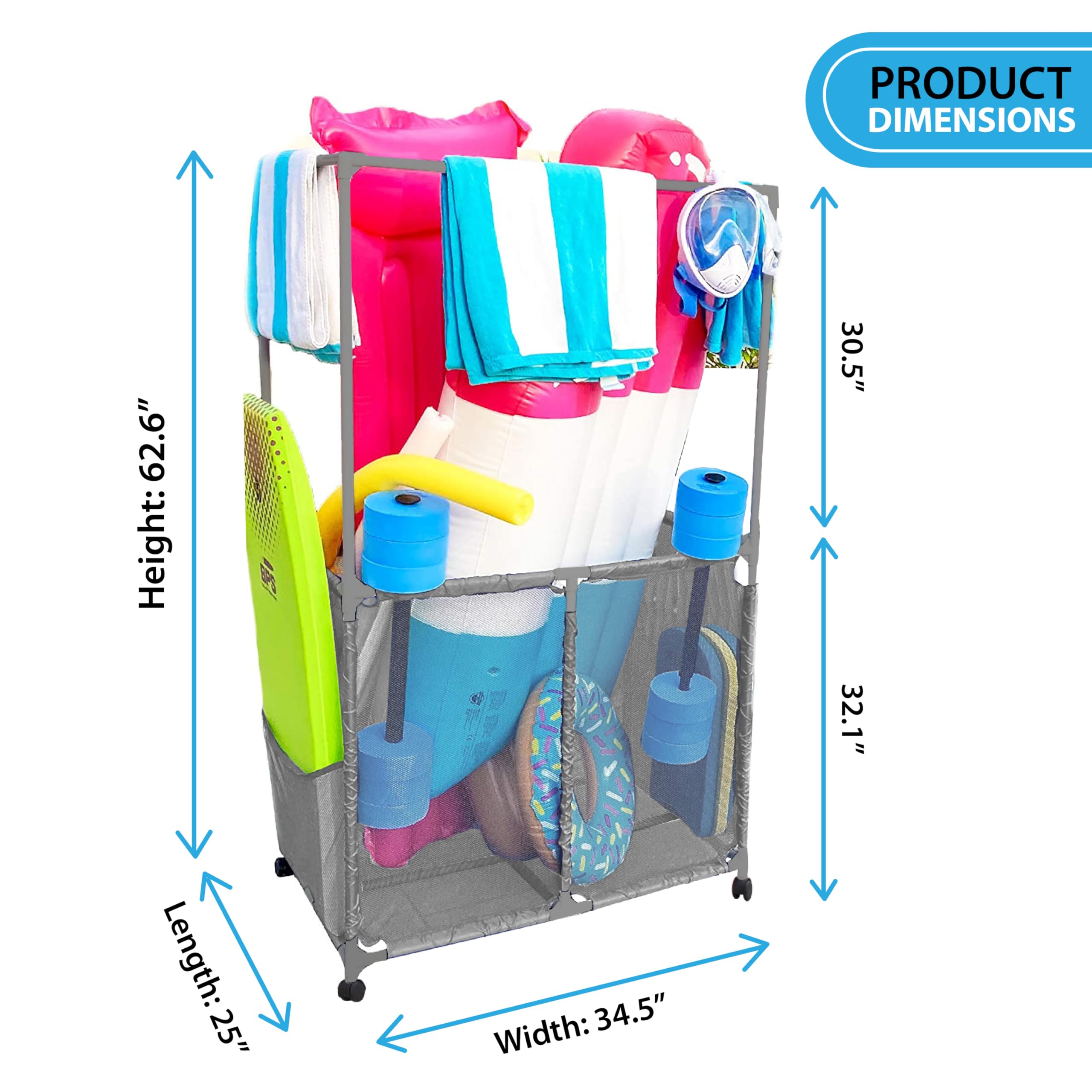 Pool Bins on patio with poolside gear showing tidy outdoor storage benefit