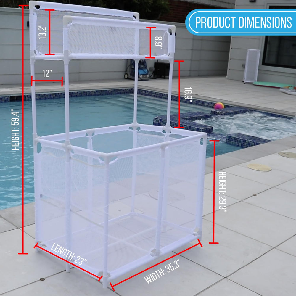 Pool Bins on a patio with pool in background showing tidy outdoor storage