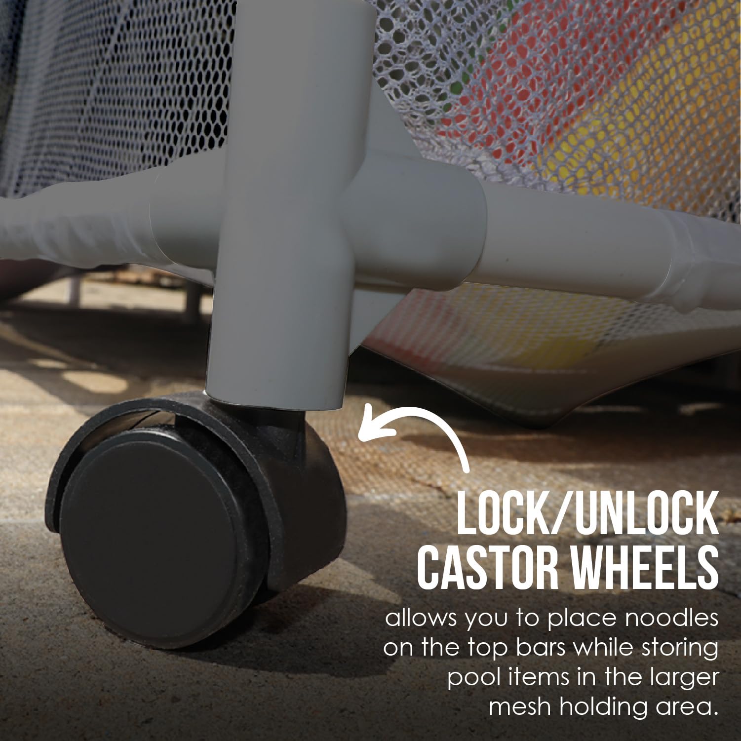 Pool Bins scale comparison with large inflatable showing generous capacity benefit