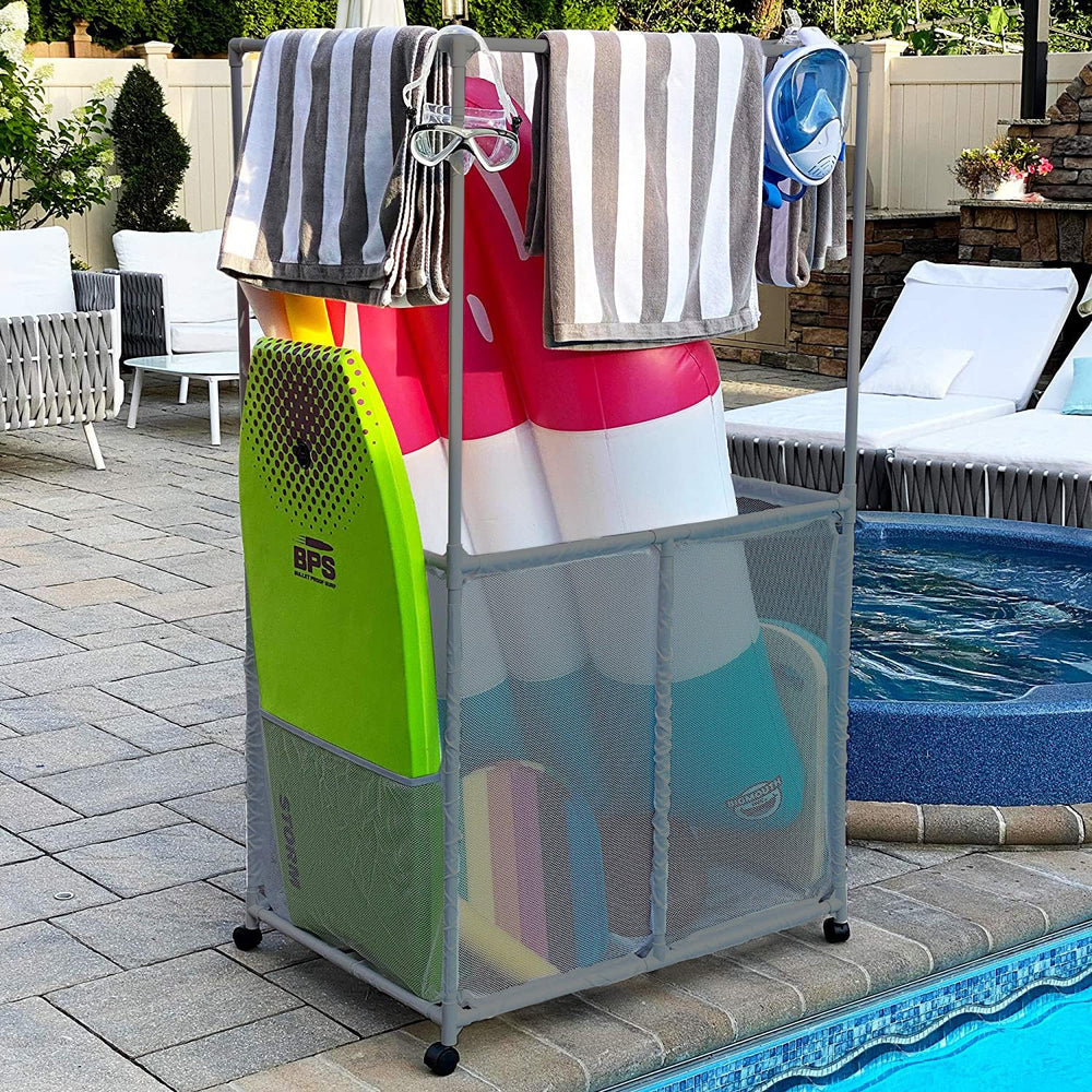 Pool Bins side pockets filled with accessories showing organized small-item benefit