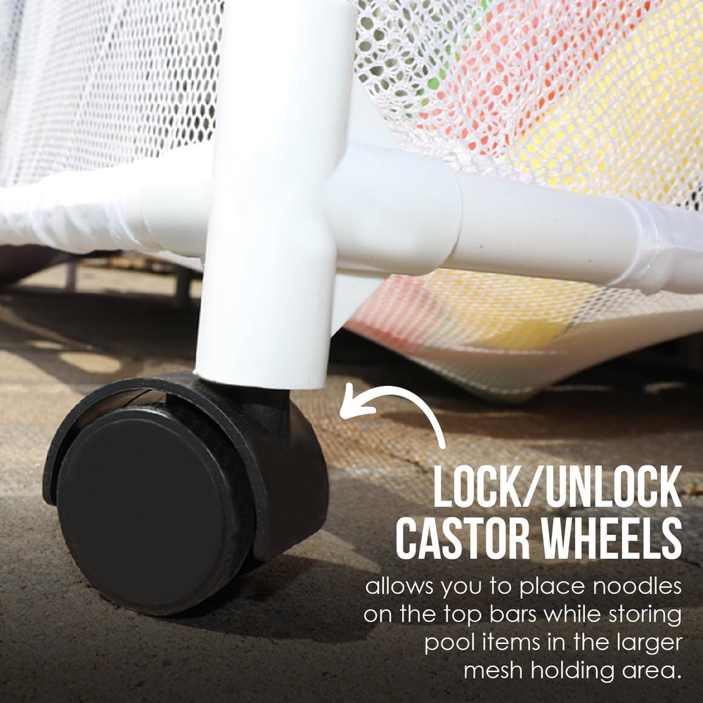 Pool Bins beside a person to illustrate scale and easy maneuverability