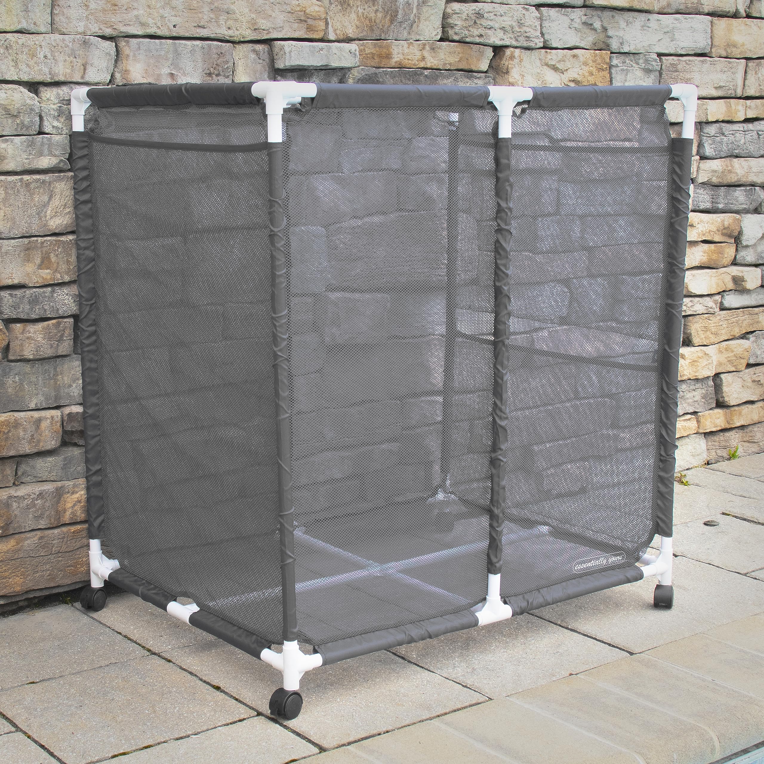 Pool Bins caster with lock engaged demonstrating stable, secure positioning