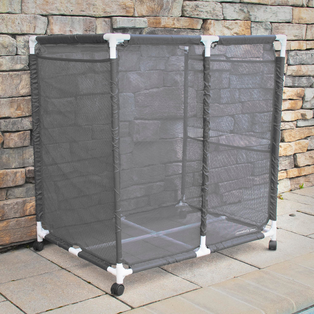 Pool Bins caster with lock engaged demonstrating stable, secure positioning