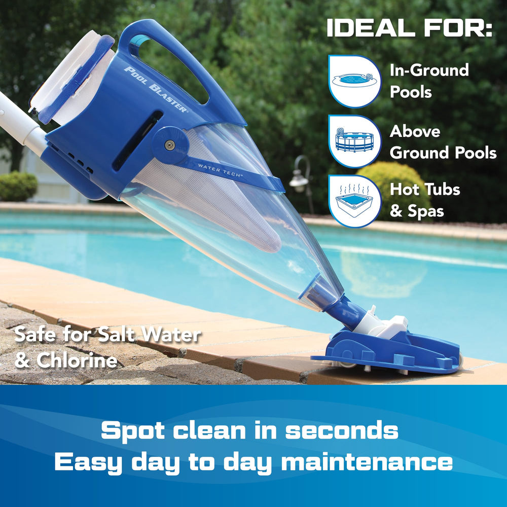POOL BLASTER close-up of 10.5-inch vacuum head picking up sand efficiently